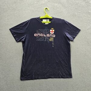 VINTAGE Unity Men Shirt XL Navy Graphic Y2K England Flag Print Short Sleeve